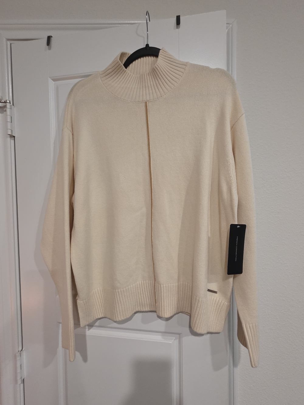 French Connection Cream Ribbed Mock Neck Sweater